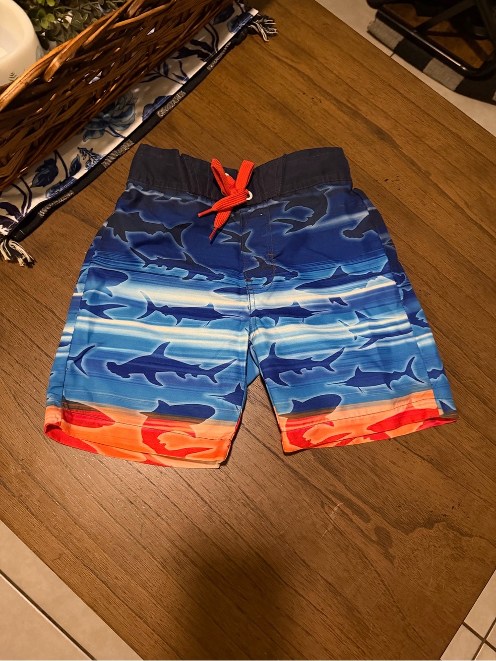 Tony Hawk Blue Shark Print Shorts with Orange Drawstring